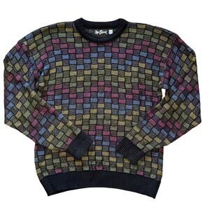 Vintage 90s Alan Stuart Basketweave 3D Knit Sweater XL Coogi Style USA Made